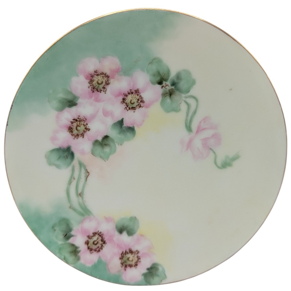 Antique Thomas Serves Bread Plate Hand Painted Pink Roses Bavaria Six Inch